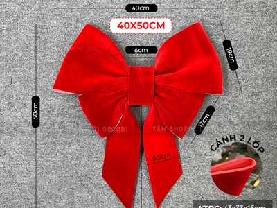 Nơ đỏ Bitis phun nhung 4 cánh - 2 lớp [Đứng form - Nhiều cỡ] PK-NO-09